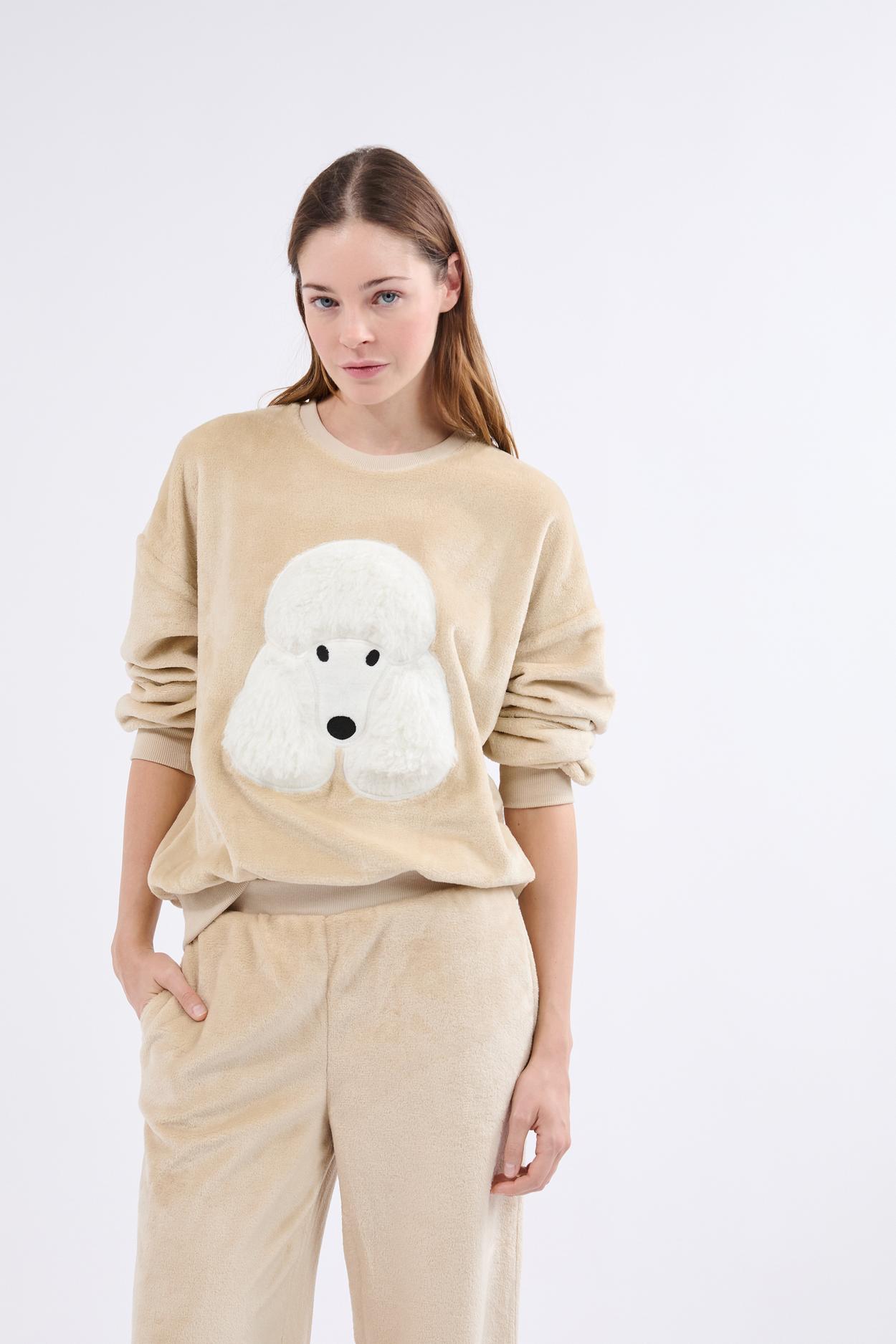 Bluza z długimi rękawami z motywem psa z efektem weluru